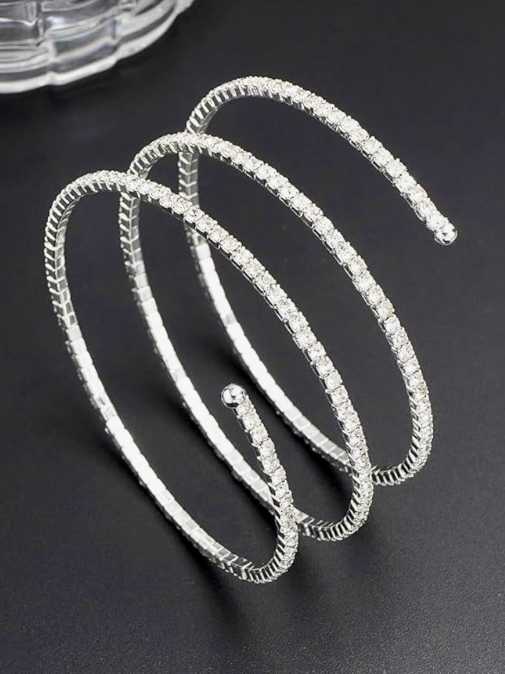 New Rhinestone Crystal Triple Spiral Cuff Bracelet